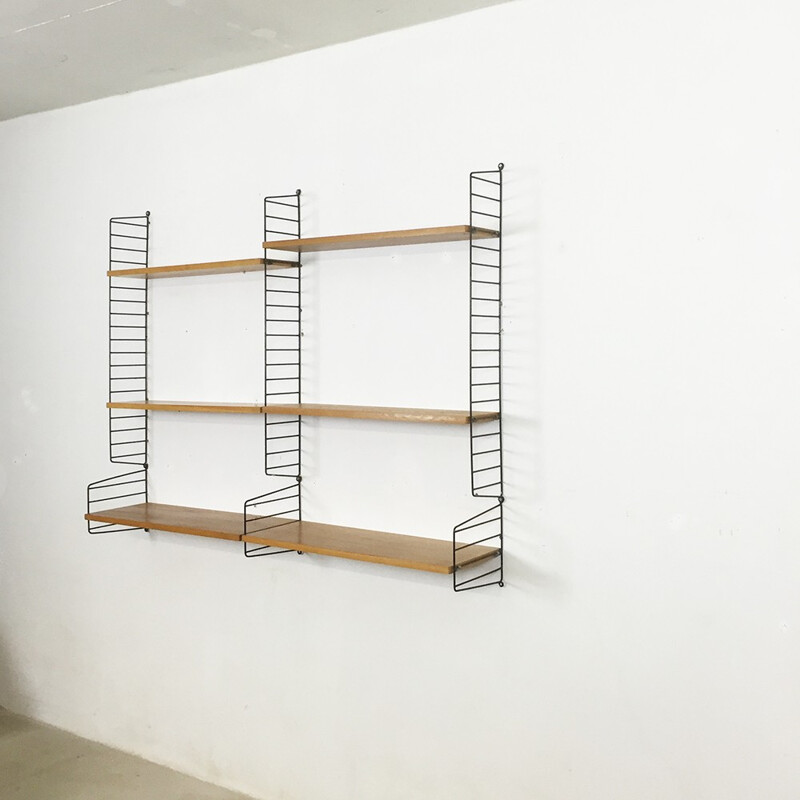 Scandinavian String wall unit in elm and metal, Nisse STRINNING - 1960s