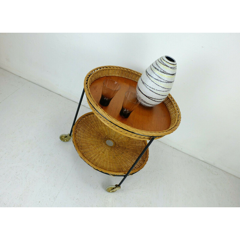 Vintage teak metal tea trolley 1950s