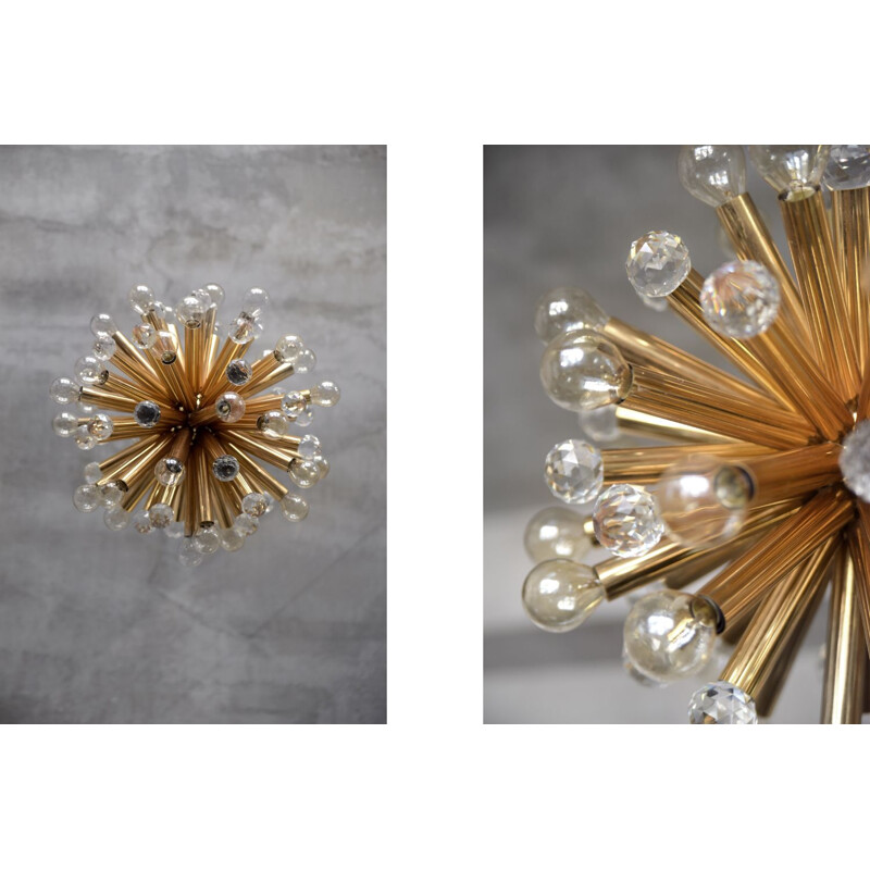 Vintage verguld messing kroonluchter met swarovski bollen voor Ernst Palme, Duitsland 1960