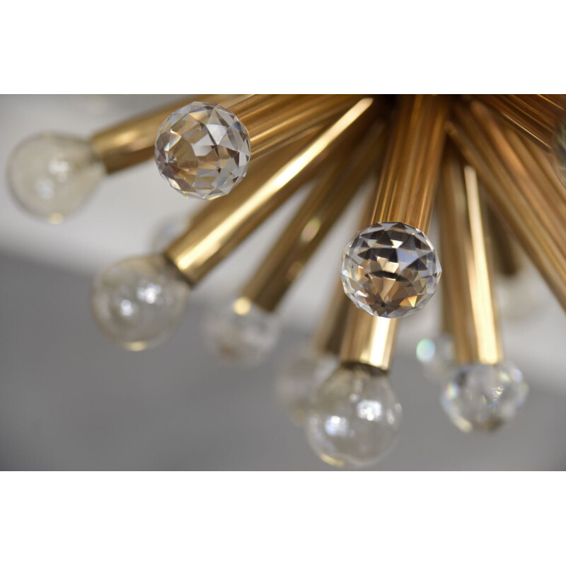 Vintage gilded brass chandelier with swarovski balls for Ernst Palme, Germany 1960