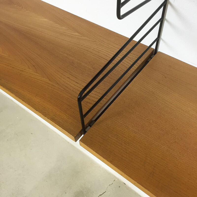 Scandinavian String wall unit in elm and metal, Nisse STRINNING - 1960s
