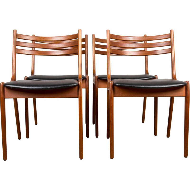 Set of 4 vintage teak and skai chairs by Henning Kjaernulf for Korup Stolefabrik, Danish 1960s