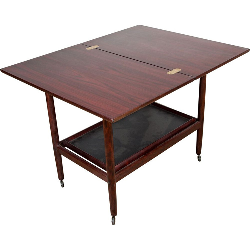 Vintage mahogany double tiered extendable trolley table by Grete Jalk for P.Jeppesen, Denmark 1960s