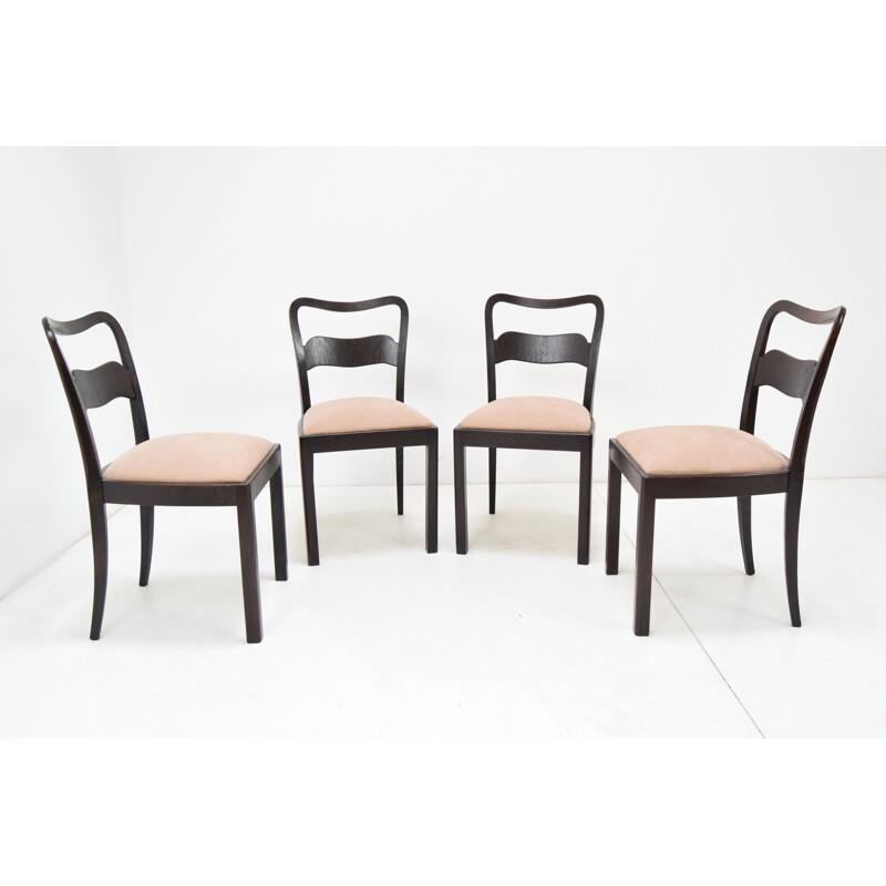 Set of 4 vintage chairs made of wood by Jindrich Halabala, Czech 1940