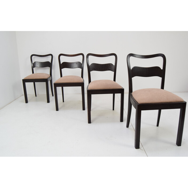 Conjunto de 4 cadeiras vintage feitas de madeira por Jindrich Halabala, Checo 1940