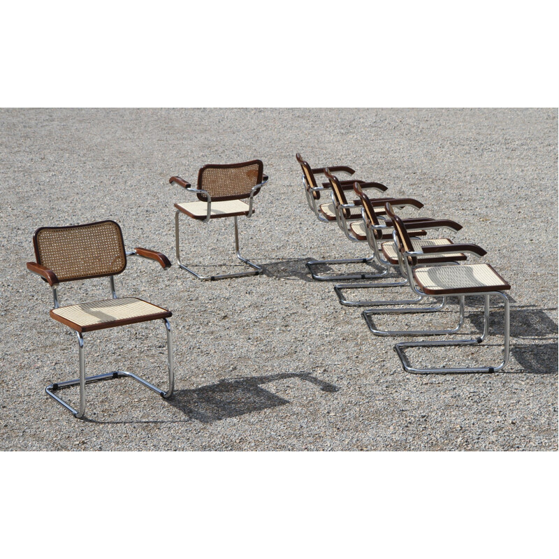 6 vintage armchairs chrome steel and cane Cesca B64 by Marcel Breuer Italy 2005