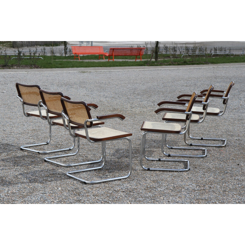 6 vintage armchairs chrome steel and cane Cesca B64 by Marcel Breuer Italy 2005