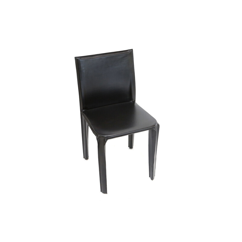 Suite de 6 chaises de table Arper en cuir noir - 1970