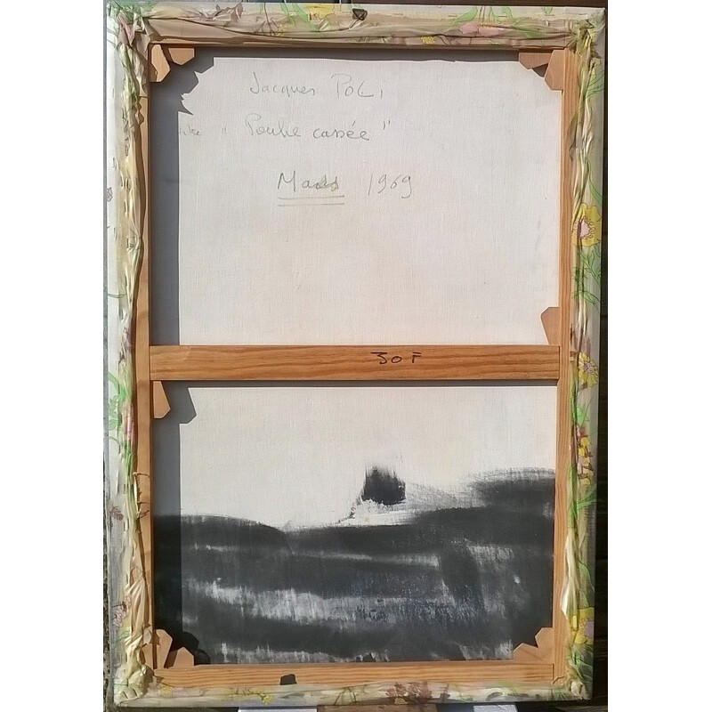 Óleo y collage sobre lienzo vintage de Polì Jacques, 1969