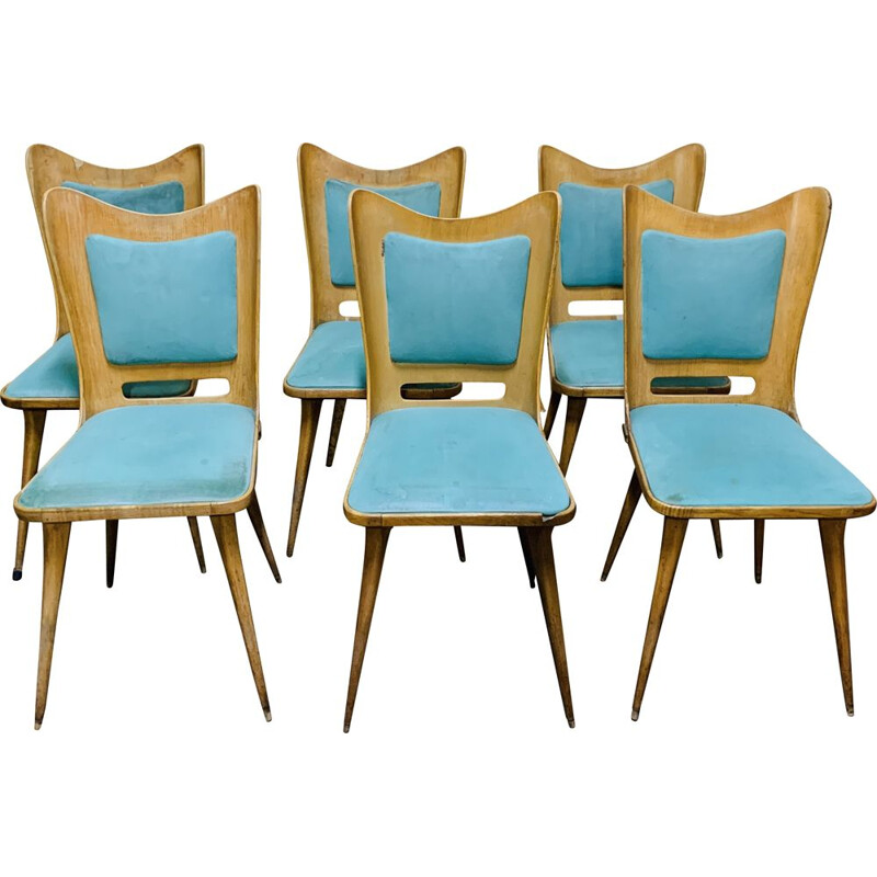 Ensemble de 6 chaises vintage Sedie da pranzo de Carlo Ratti par Pizzetti, 1950