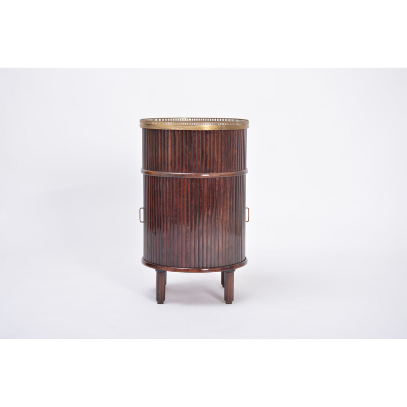 Vintage Circular bar cabinet with sliding doors and swiveling tray, Italian 1950s