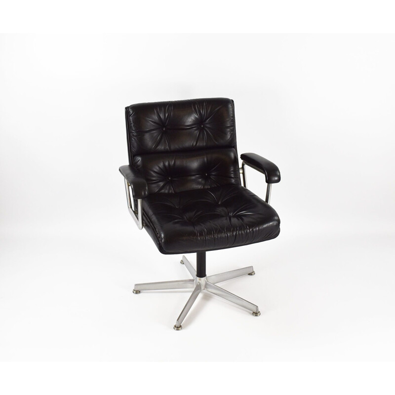 Vintage Leather Swivel Chair by Girsberger Eurochair 1970s