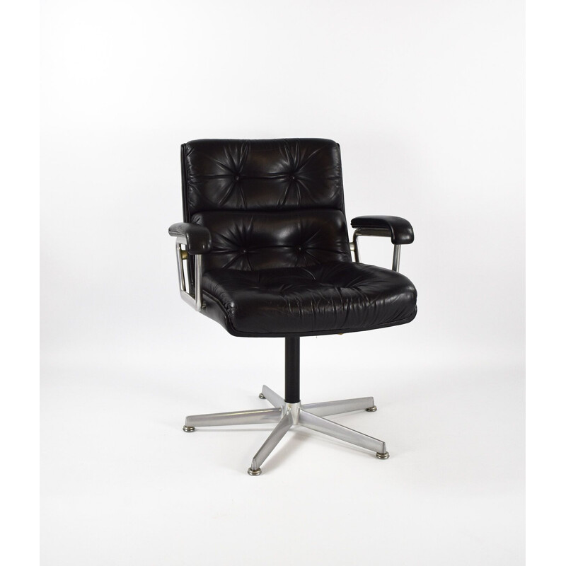 Vintage Leather Swivel Chair by Girsberger Eurochair 1970s