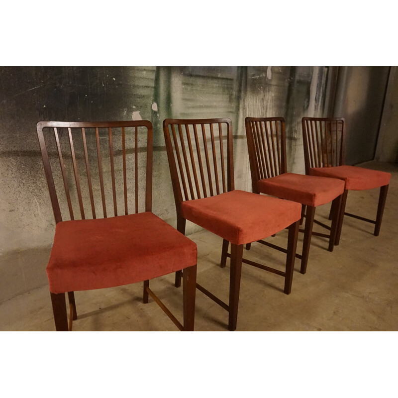 Lot de 4 chaises vintage en teck 1666 par Ole Wanscher pour Fritz Hansen