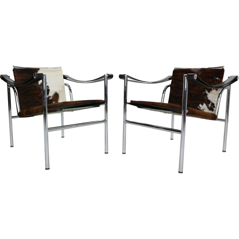 Paire de fauteuils vintage en peau de poney Modèle-LC1 Le Corbusier pour Cassina, Italie 1970