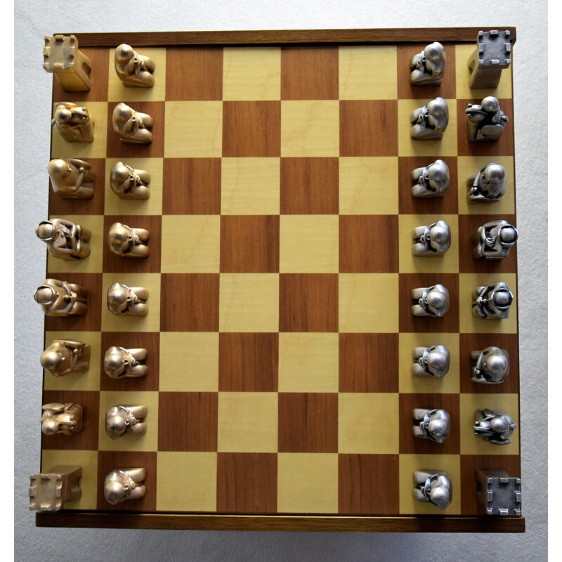 Set di scacchi moderni vintage in oro e argento, Italia 1970
