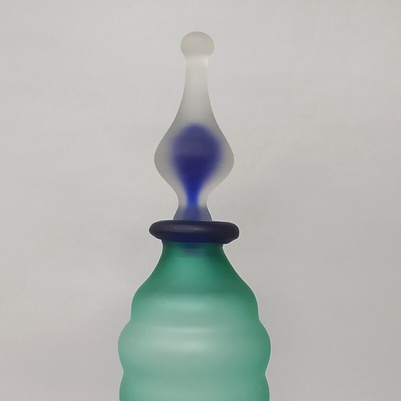 Bouteille vintage verte et bleue en verre de Murano par Michielott 1970