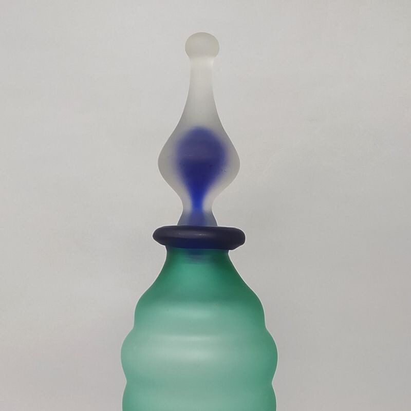 Garrafa de vidro Murano verde e azul Vintage de Michielott 1970