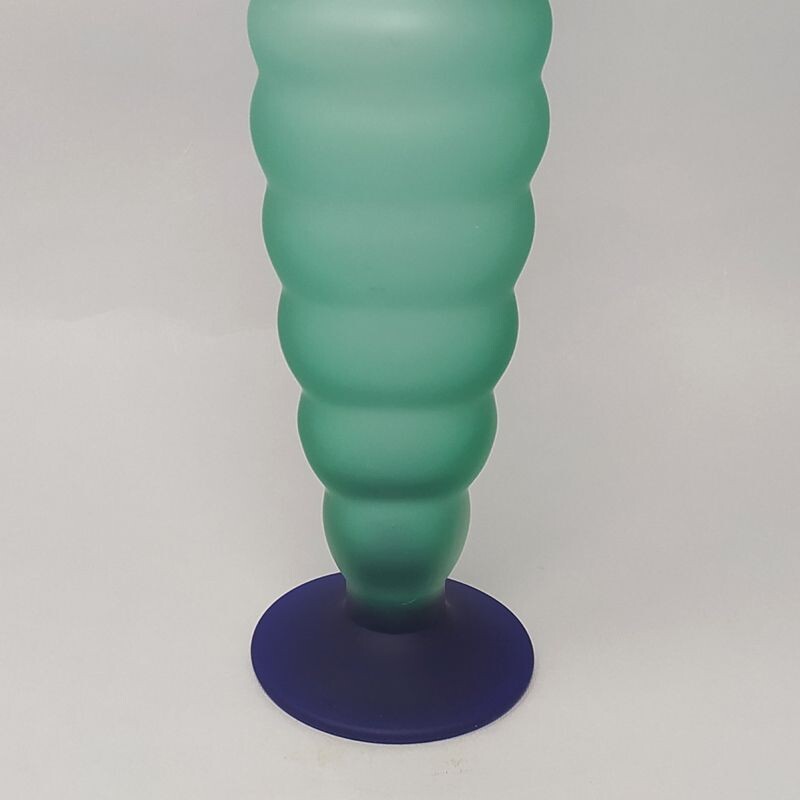 Bouteille vintage verte et bleue en verre de Murano par Michielott 1970