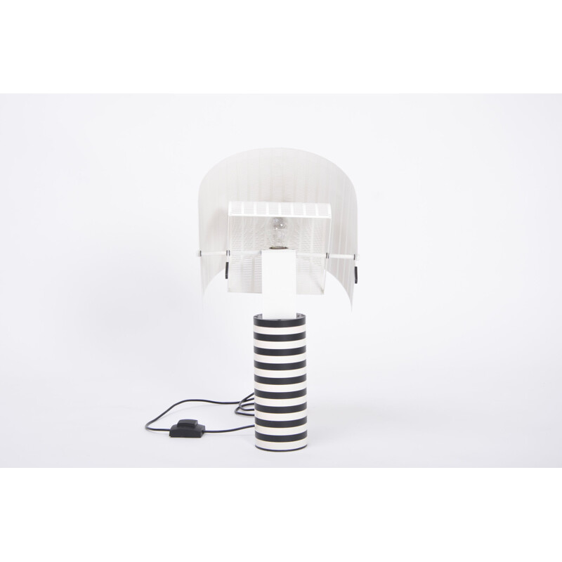 Vintage postmodern black and white table lamp "Shogun" by Mario Botta for Artemide, Italy 1986