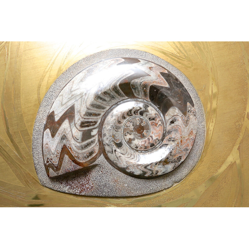 Table basse en laiton avec ammonite incrusté, Marc D' HAENENS - 1970