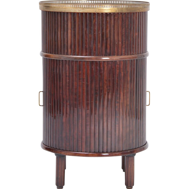 Vintage Circular bar cabinet with sliding doors and swiveling tray, Italian 1950s