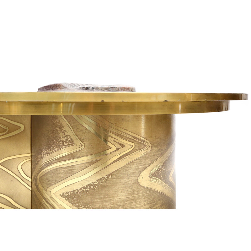 Brass coffee table with inlaid ammonite, Marc D' HAENENS - 1970s