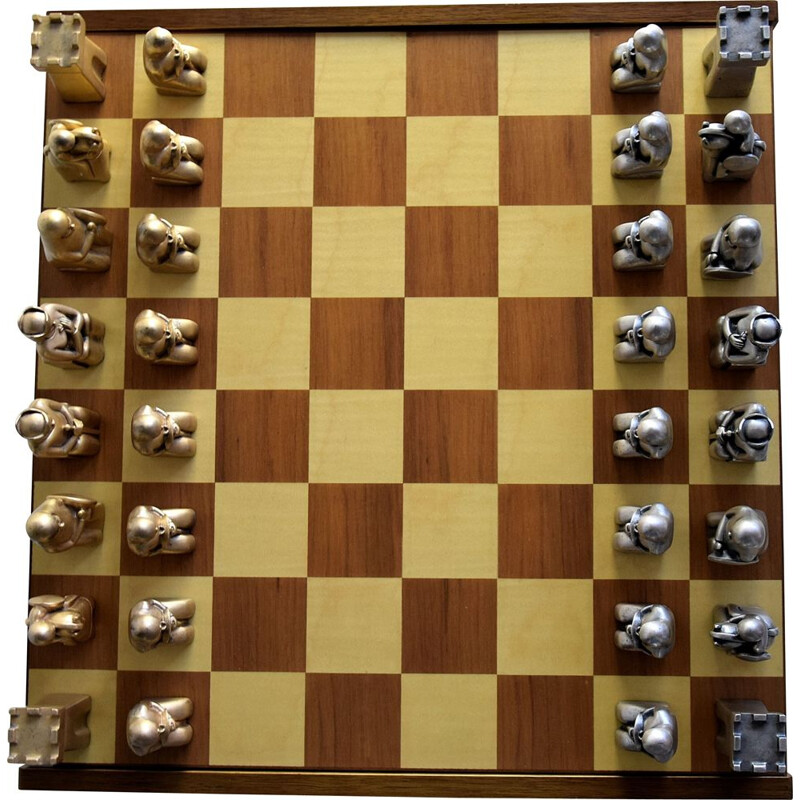Jogo de xadrez moderno em ouro e prata, Itália 1970