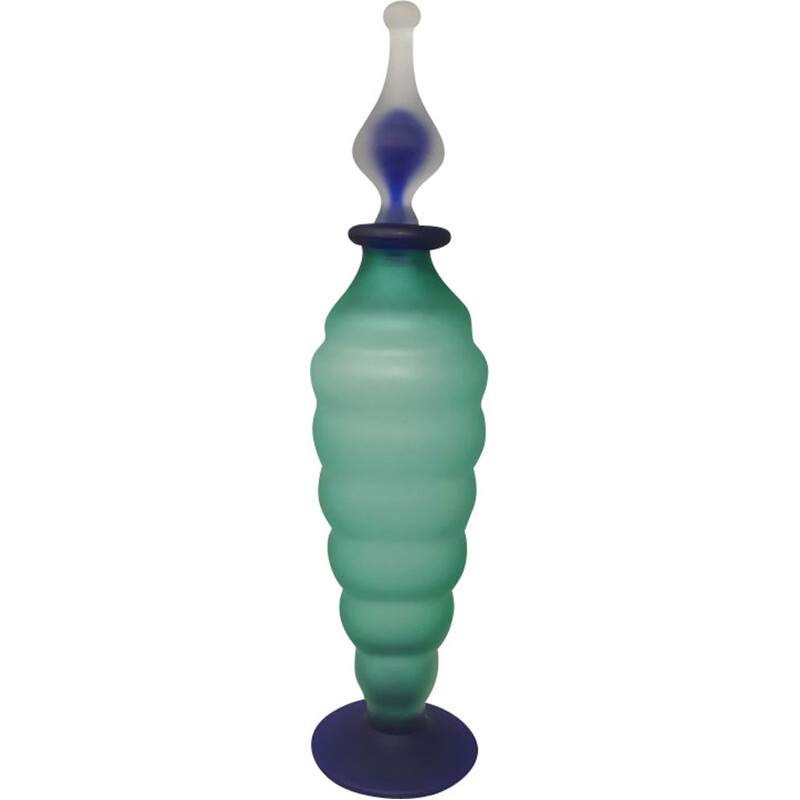 Bouteille vintage verte et bleue en verre de Murano par Michielott 1970