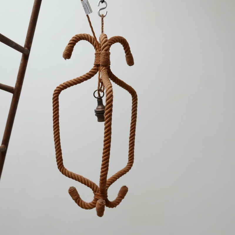 Vintage Audoux Minet Rope Cord Pendant Light, French 1950s