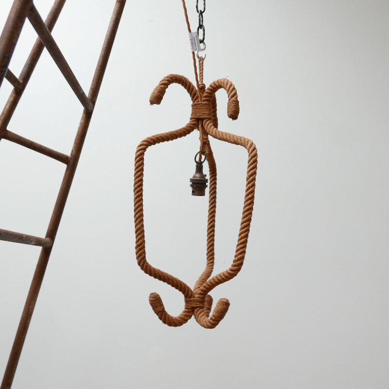 Vintage Audoux Minet Rope Cord Pendant Light, French 1950s