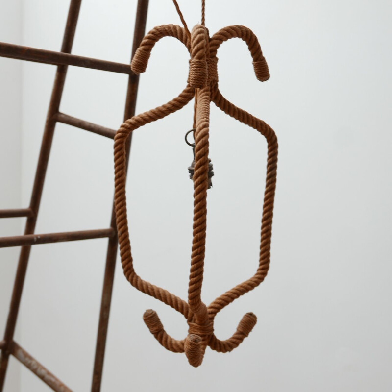 Vintage Audoux Minet Rope Cord Pendant Light, French 1950s