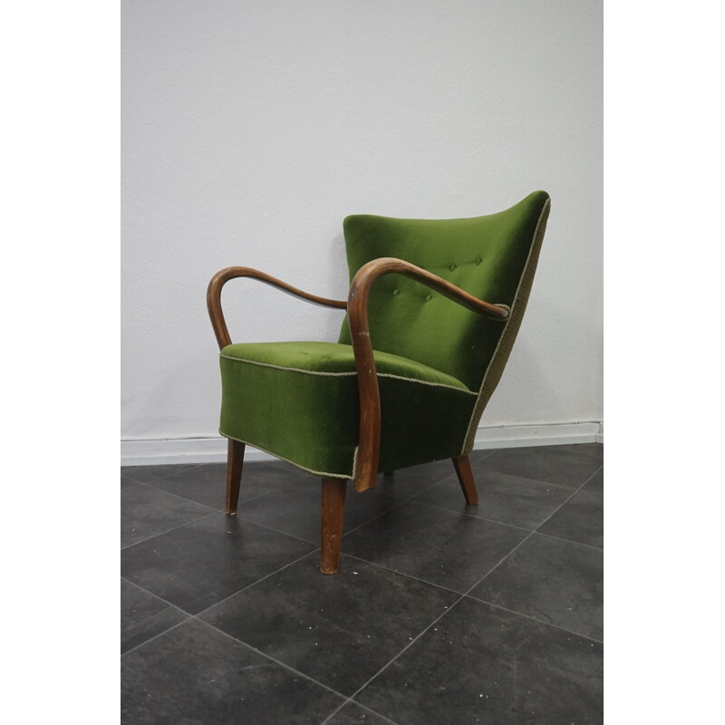 Vintage Alfred Christensen Armchair in Dark Stained Beech Wood by Slagelse Mobelværk 1940s