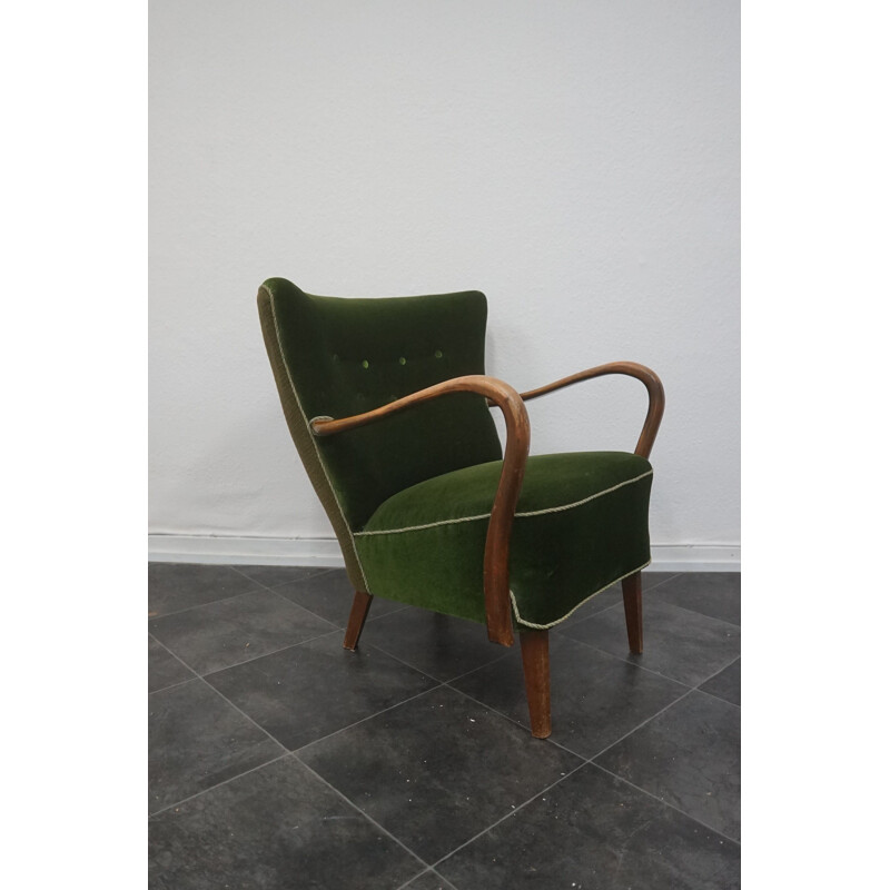 Vintage Alfred Christensen Armchair in Dark Stained Beech Wood by Slagelse Mobelværk 1940s