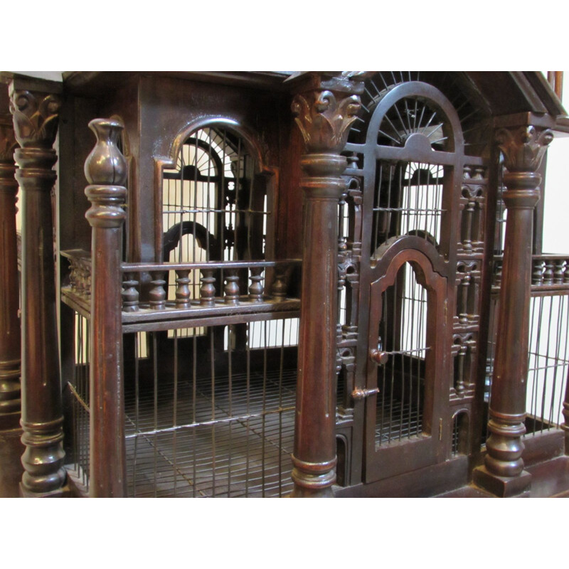 Vintage Unusual Ornate Mahogany Bird Cage