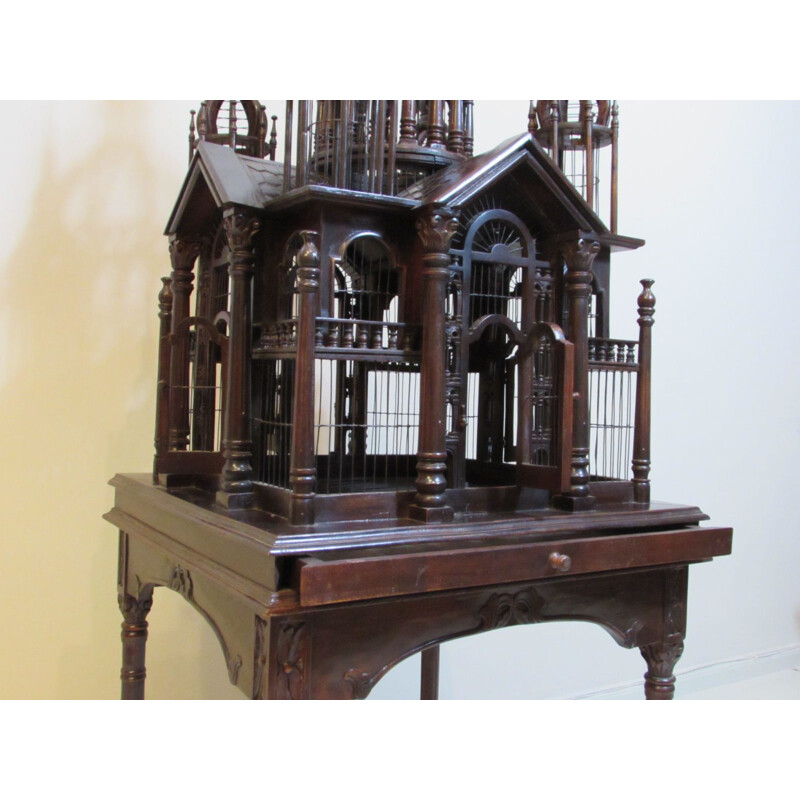 Vintage Unusual Ornate Mahogany Bird Cage