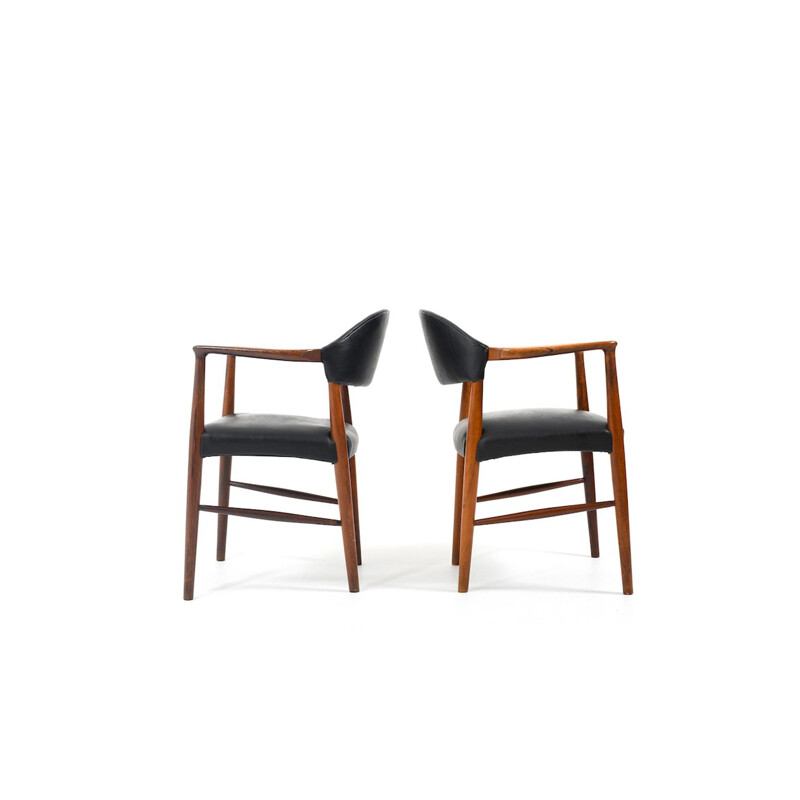 Pair of vintage Kurt Olsen Armchairs with black Leather, Danish 1958s