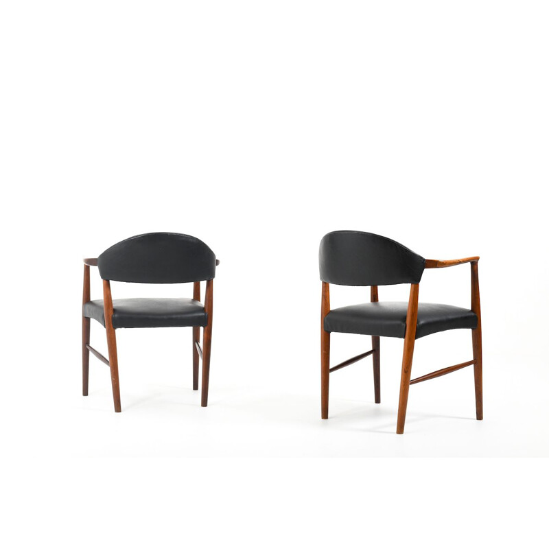 Pair of vintage Kurt Olsen Armchairs with black Leather, Danish 1958s