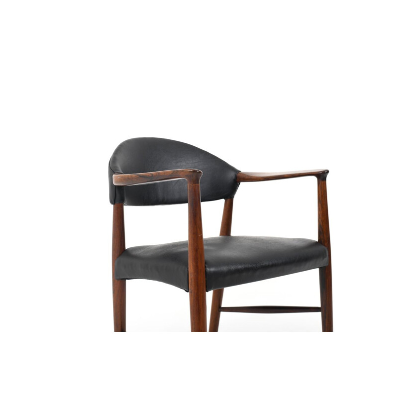 Pair of vintage Kurt Olsen Armchairs with black Leather, Danish 1958s