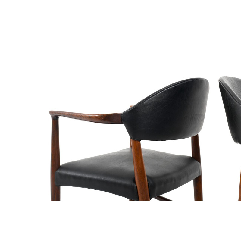 Pair of vintage Kurt Olsen Armchairs with black Leather, Danish 1958s