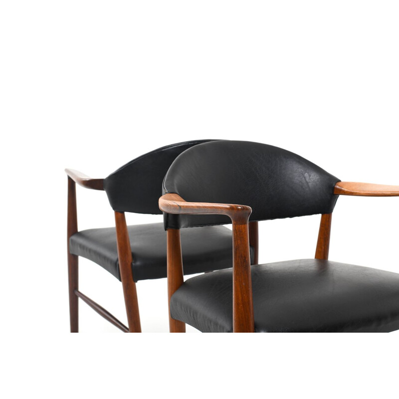 Pair of vintage Kurt Olsen Armchairs with black Leather, Danish 1958s