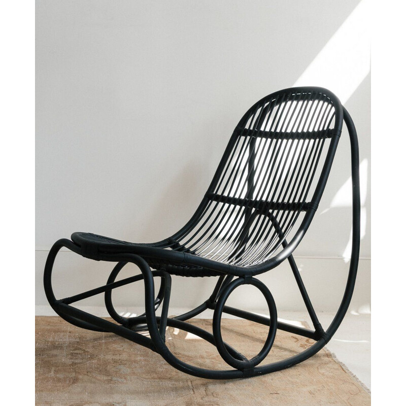 Fauteuil à bascule en rotin par Nanna Ditzel 1950