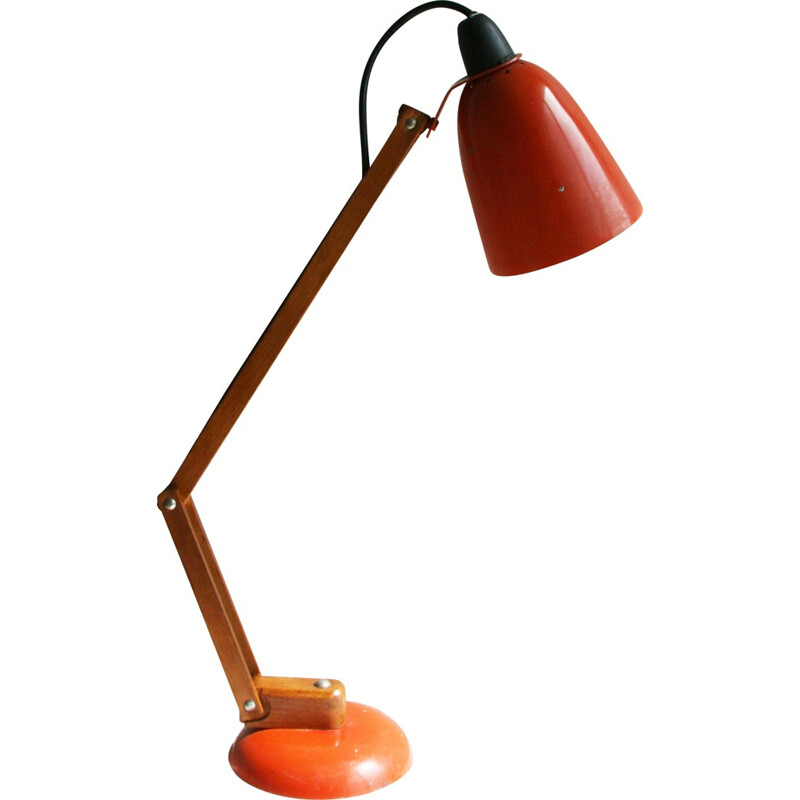 Desk lamp in wood and orange lacquered metal, Terence CONRAN - 1960s