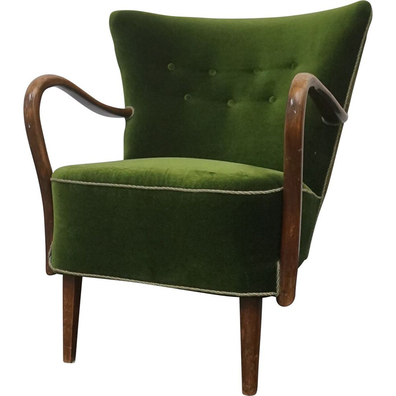 Vintage Alfred Christensen Armchair in Dark Stained Beech Wood by Slagelse Mobelværk 1940s