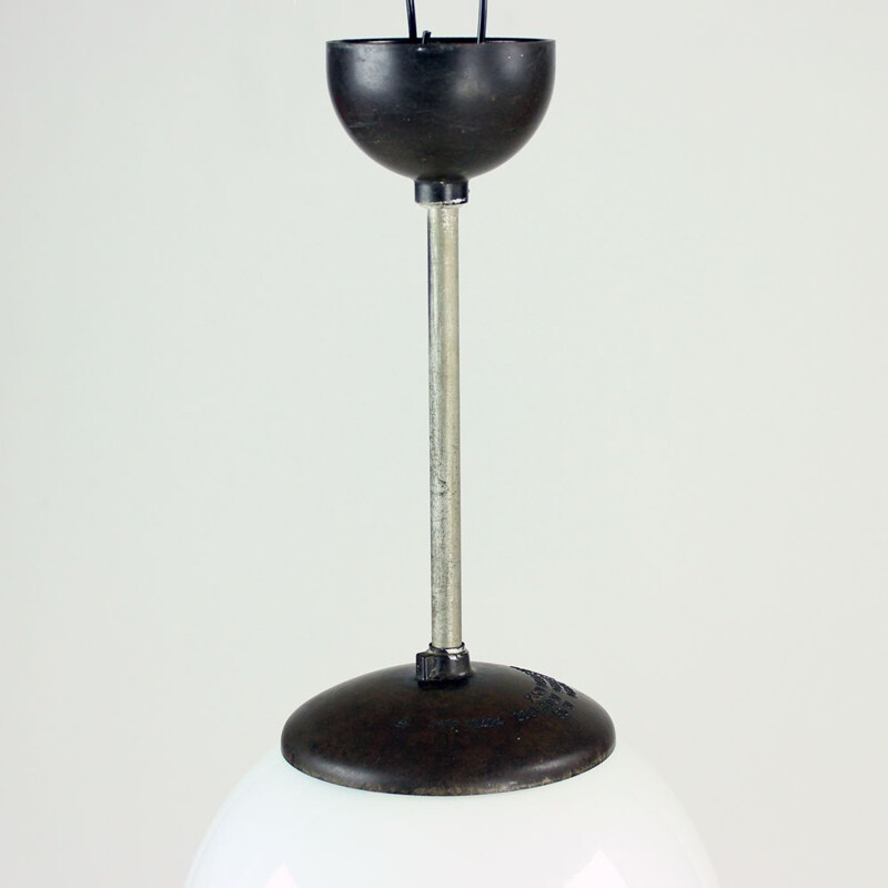Vintage Ceiling Ball Light In Brown Bakelite & White Opaline Glass, Czechoslovakia 1950s