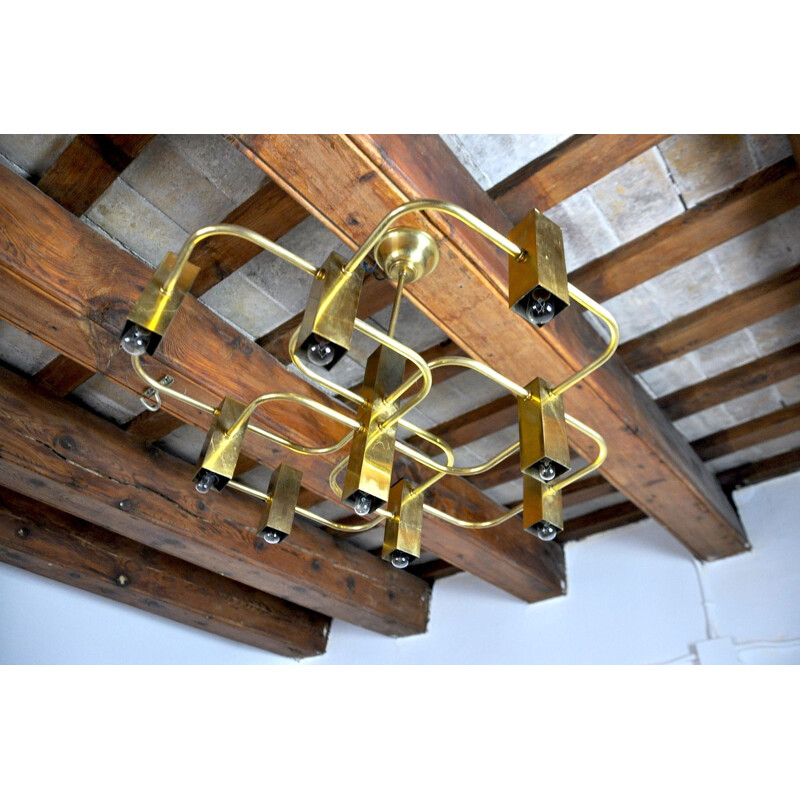 Vintage chandelier Gateano Sciolari for Boulanger 9 lights, Italy 1970s