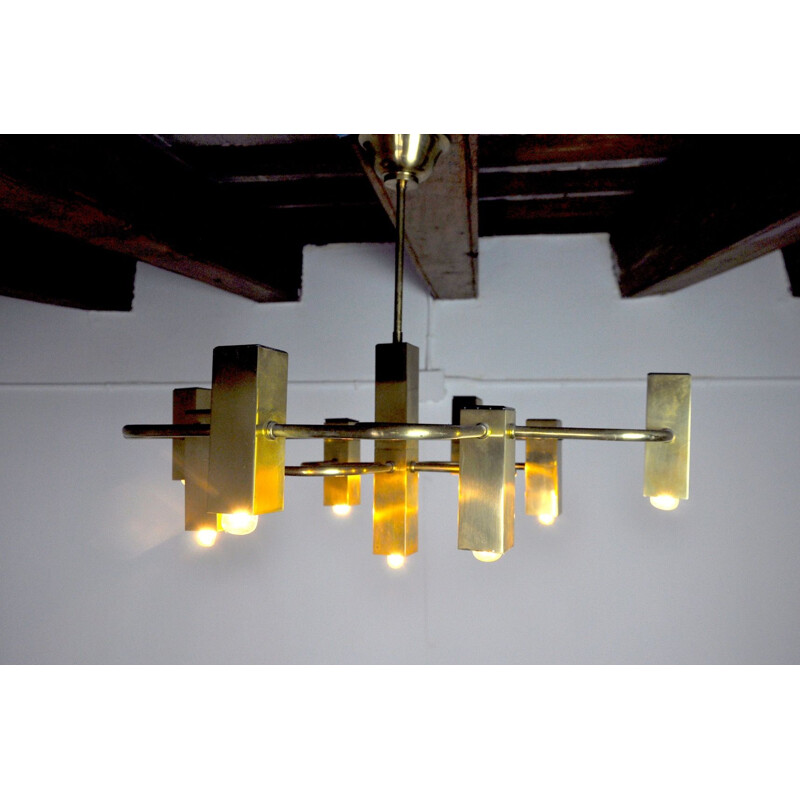 Vintage chandelier Gateano Sciolari for Boulanger 9 lights, Italy 1970s