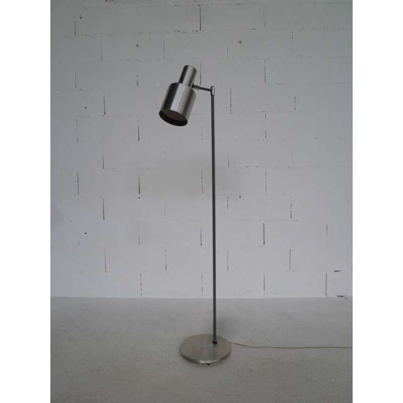 Mid century modern floor lamp in brushed steel, Jo HAMMERBORG - 1970s