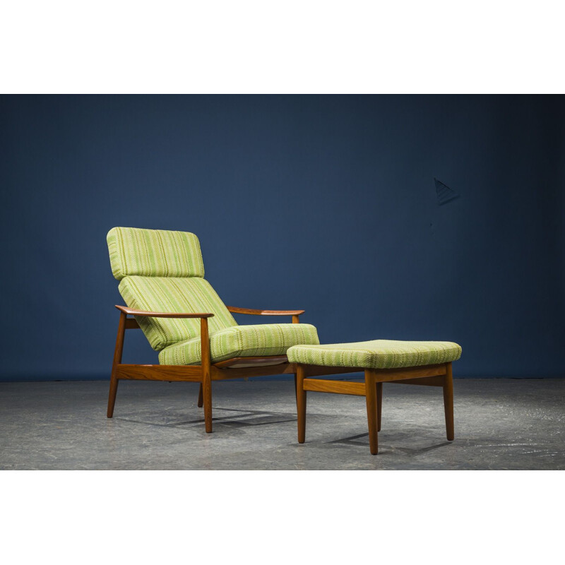 Vintage Model FD164 Armchair Chair and Ottoman Set by Arne Vodder for France & Son, Danish 1960s