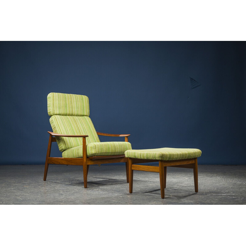 Vintage Model FD164 Armchair Chair and Ottoman Set by Arne Vodder for France & Son, Danish 1960s